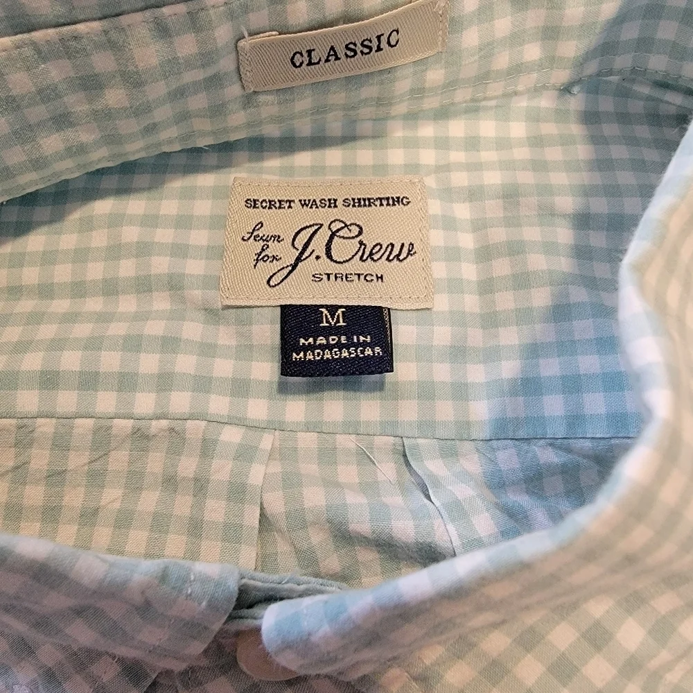 Mens Classic Fit  J. Crew Pastel Green checkerd Dress Shirt Medium